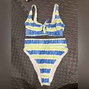 Blue and Green Aerie High Waisted Bikini Set